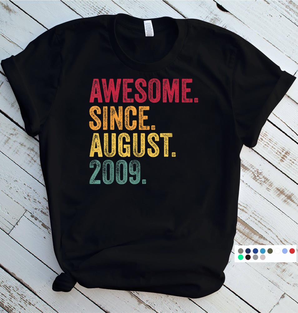 Awesome Since August 2009 10th Birthday Gift Vintage Retro T-Shirt