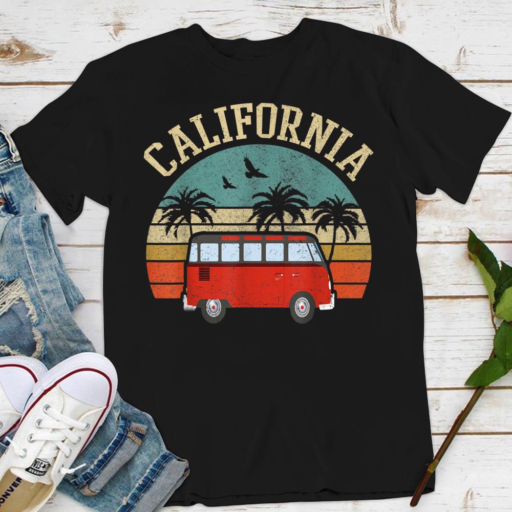 California Hippie van Surf CA Tshirt Vintage Surfer Sunset T-Shirt