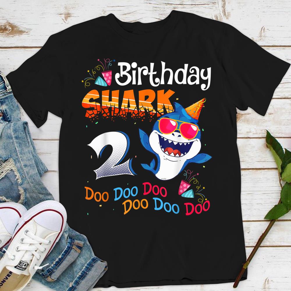 Funny Kids Baby Shark 2 Years Old 2nd Birthday Doo Doo Doo T-Shirt