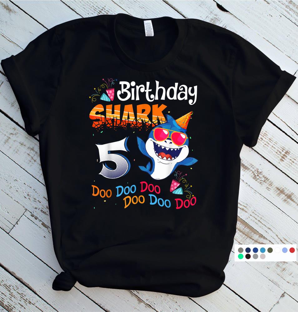 Funny Kids Baby Shark 5 Years Old 5th Birthday Doo Doo Doo T-Shirt