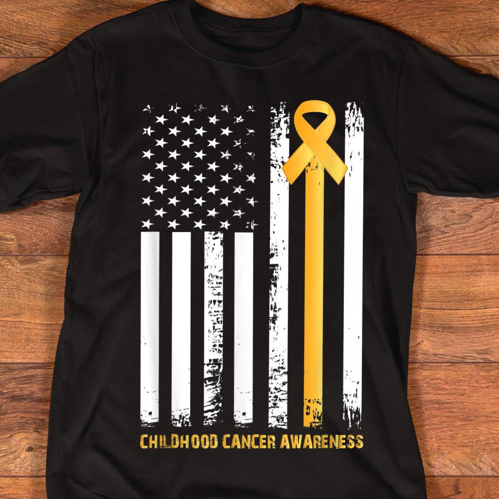 Gold ribbon in a flag, Childhood cancer awareness shirts T-Shirt