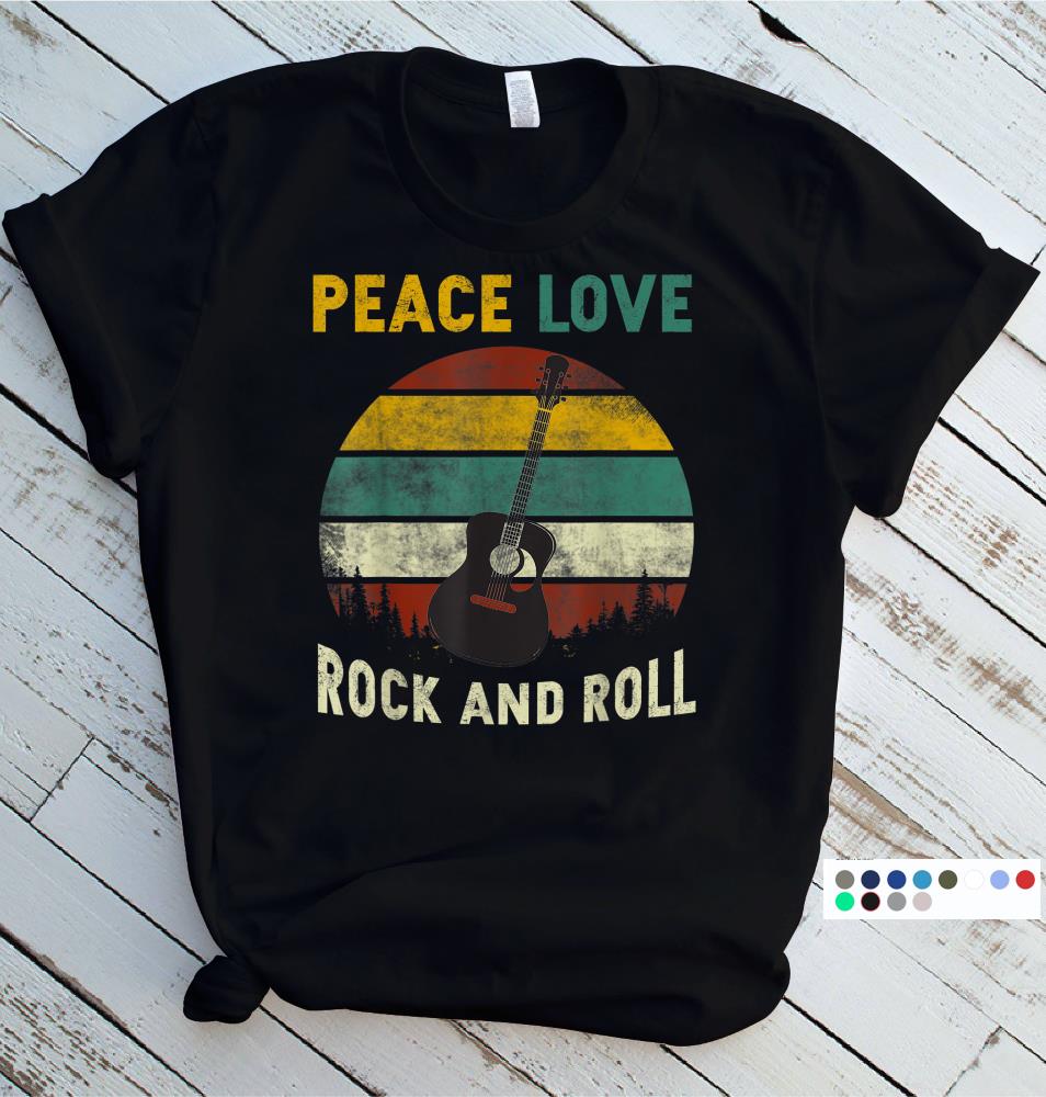 Peace Love Rock And Roll Guitar Retro Vintage T-Shirt
