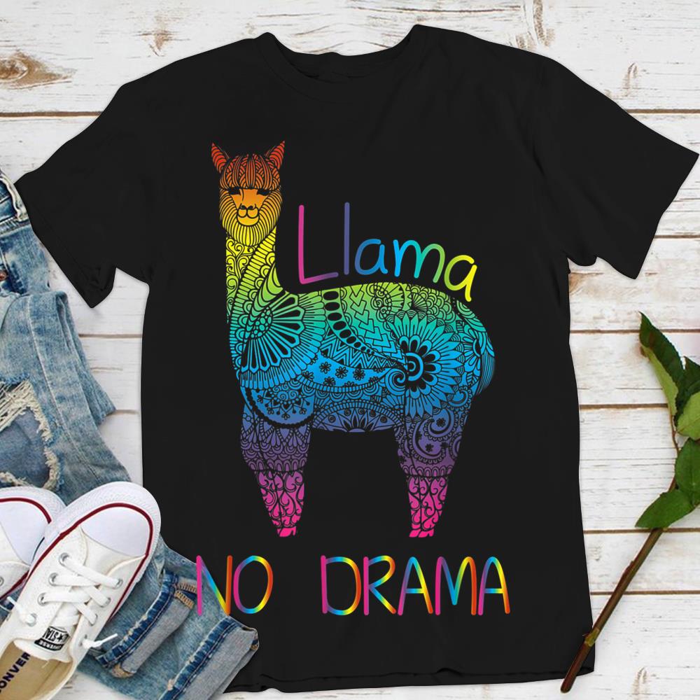 Rainbow color slogan Llama no drama tee shirt