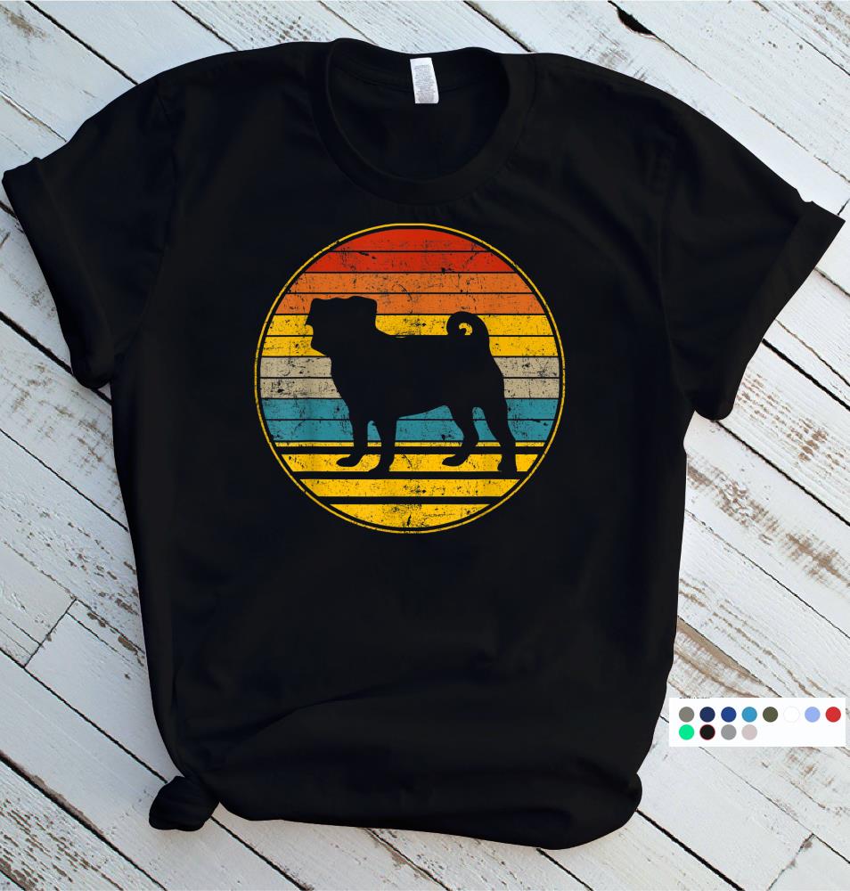 Vintage Retro Sunset 70s Pug Dog Tshirt