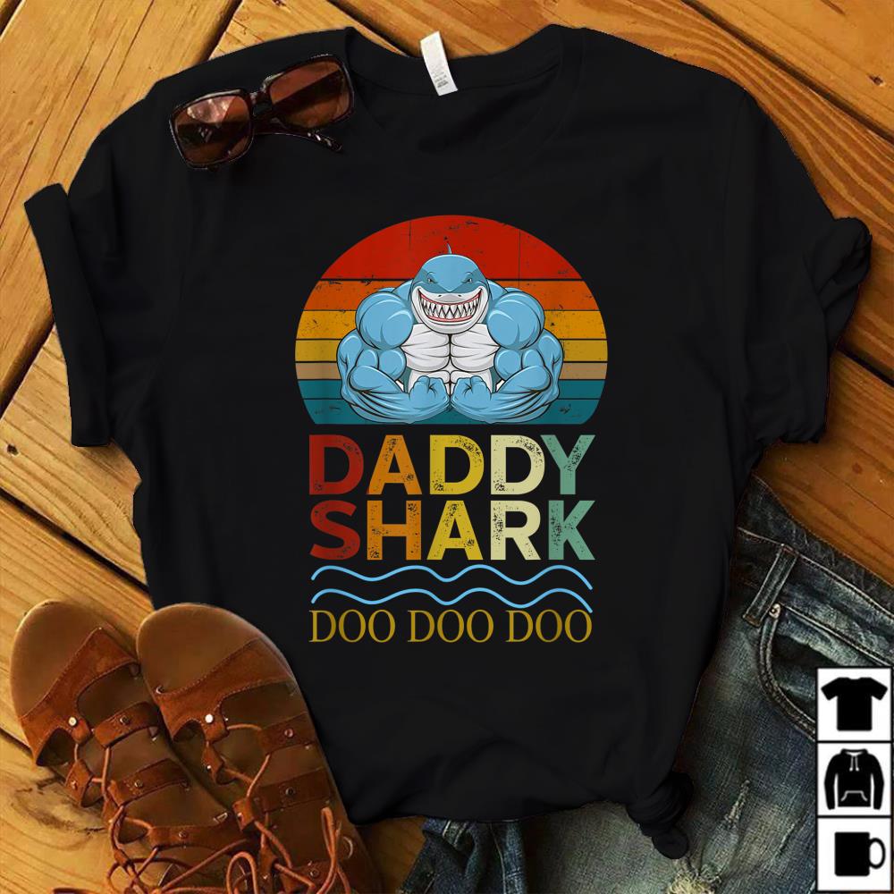 Weight Lifting Daddy Shark Retro Vintage Funny Bodybuilding T-Shirt