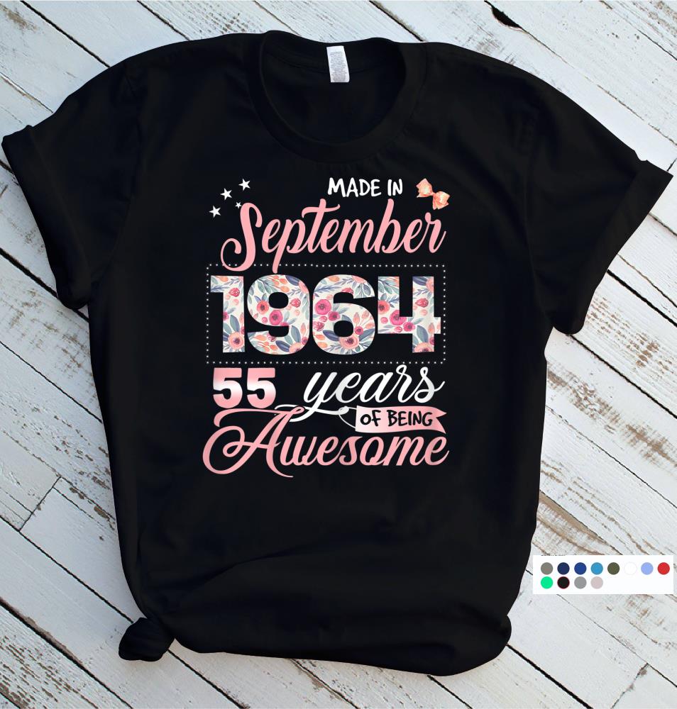 Womens Birthday Gifts Floral Tee for Womens Born in September 1964 T-Shirt