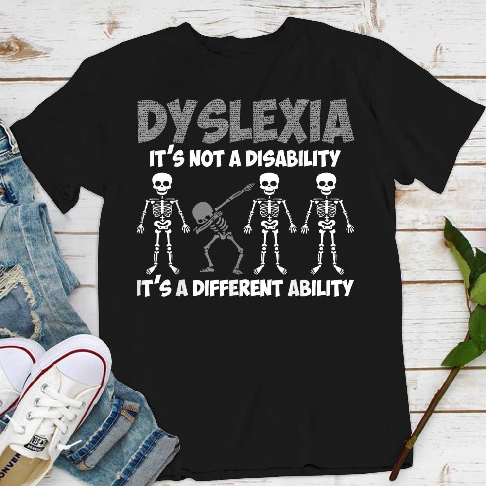 Dyslexia Its A Different Ability Dabbing Skeleton Halloween T-Shirt