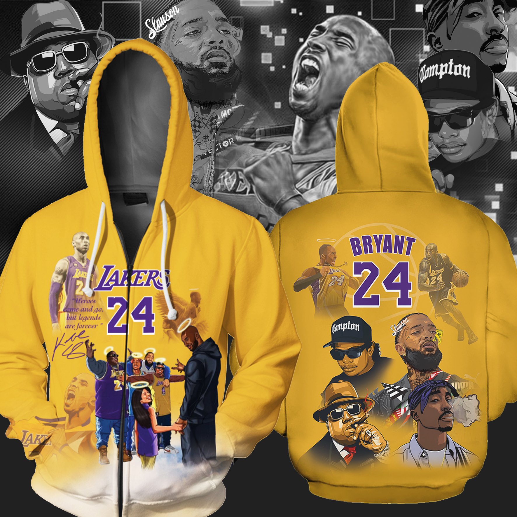 lakers 24. heroes come and go, but legends are forever. bryant 24. compton. slauson.