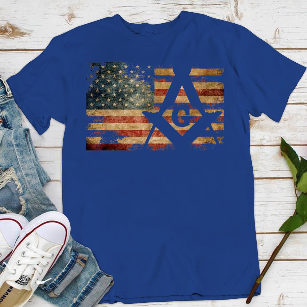 Vintage US Mason Flag Square and Compass Masonic Shriner T-Shirt