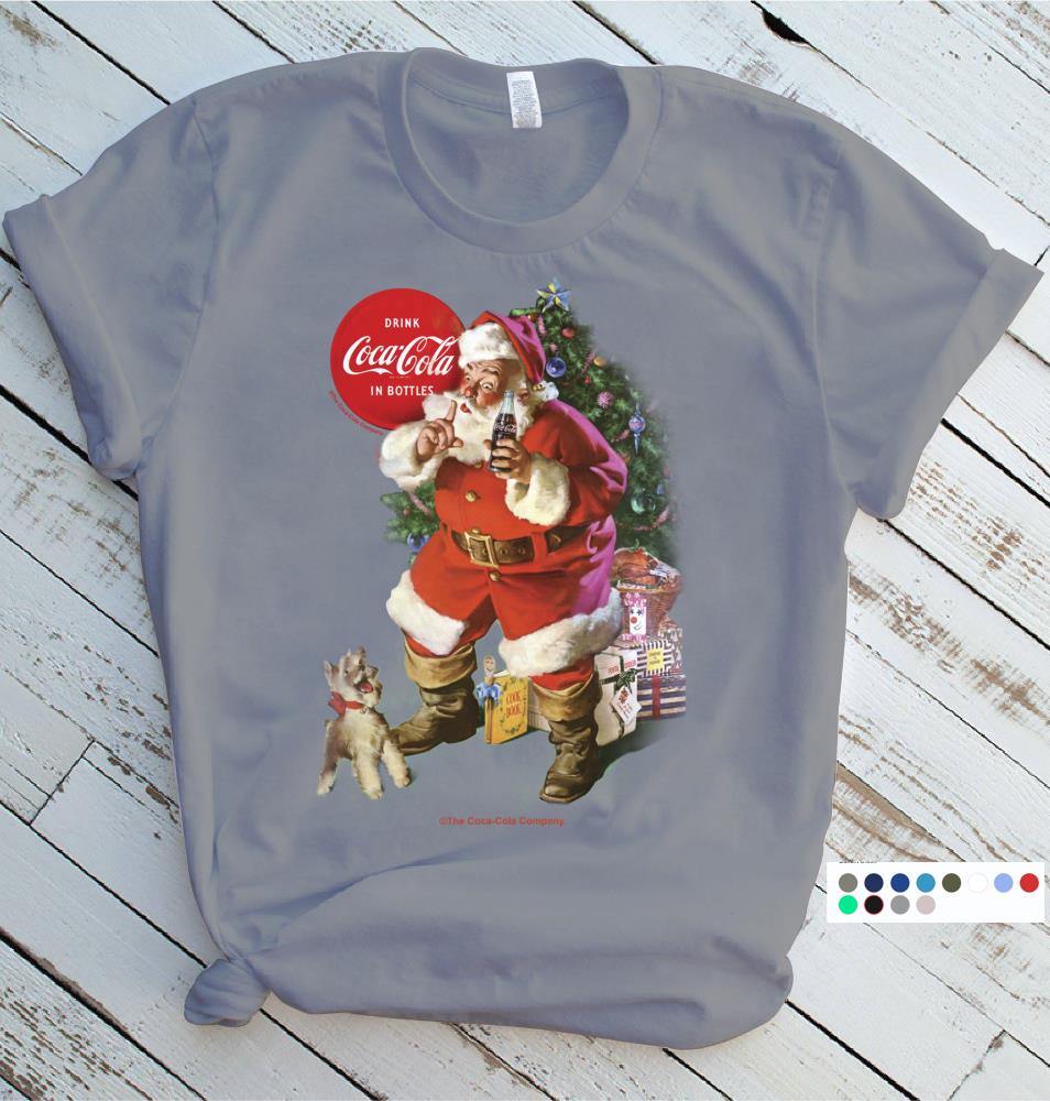 Coca-Cola Gray Graphic Tee T-shirt Small Santa Christmas Holiday